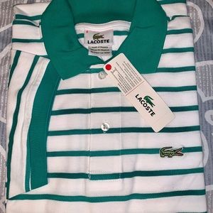 LACOSTE Men’s Shirt/white and green stripes/Large